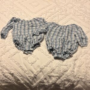 Old Navy Plaid Blue Baby Romper Set, 6-12 months.